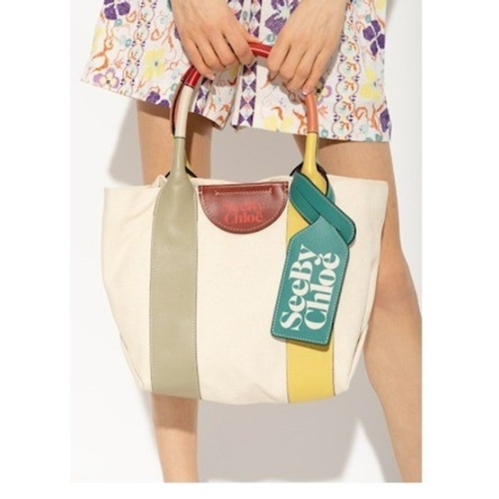 See By‎ Chloe Laetizia Small Tote Bag Canvas Leather Multi Color Handles NEW